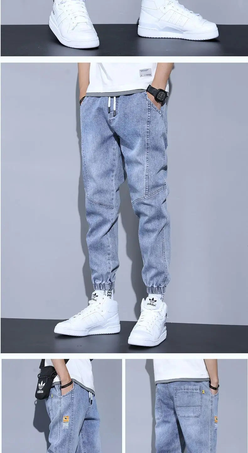 Jeans For Man Clothes Straight Baggy Wide Leg Casual Oversize Pants Vintage Korean Streetwear Tapered Embroidered Trousers