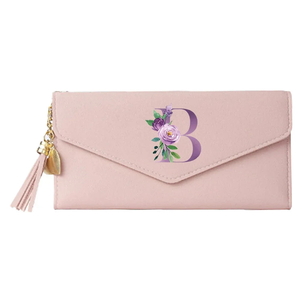 Ladies Wallet Coin Purse Card Holders Clutch Storage Bag Women's Bag Purple Letter Print Pattern PU Leather Long Wallets