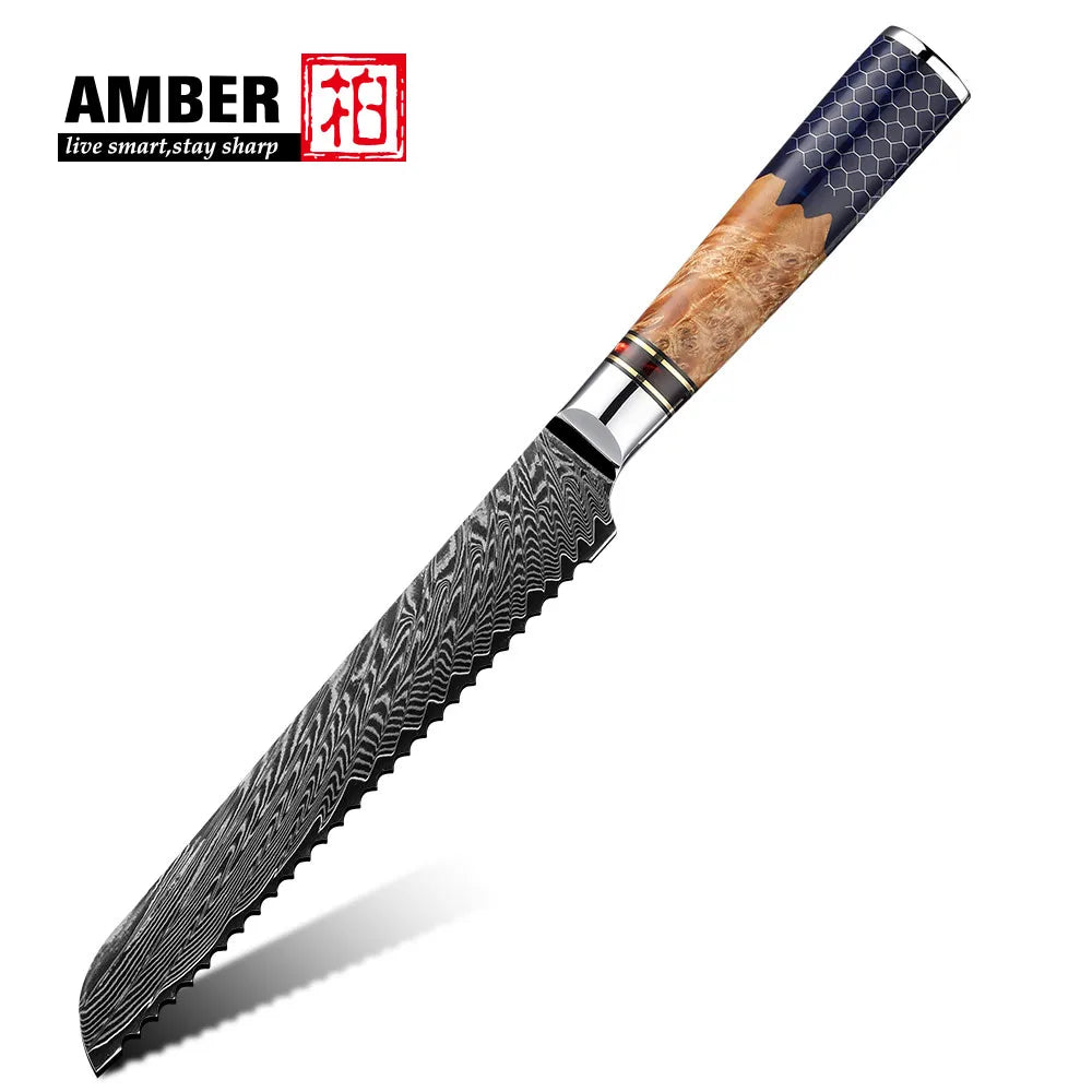 Kitchen Knives-Set Damascus Steel Chef Knife Cleaver Paring Utility Bread Knife Cooking Tool Blue Resin Handle 1-10 Pcs/Set