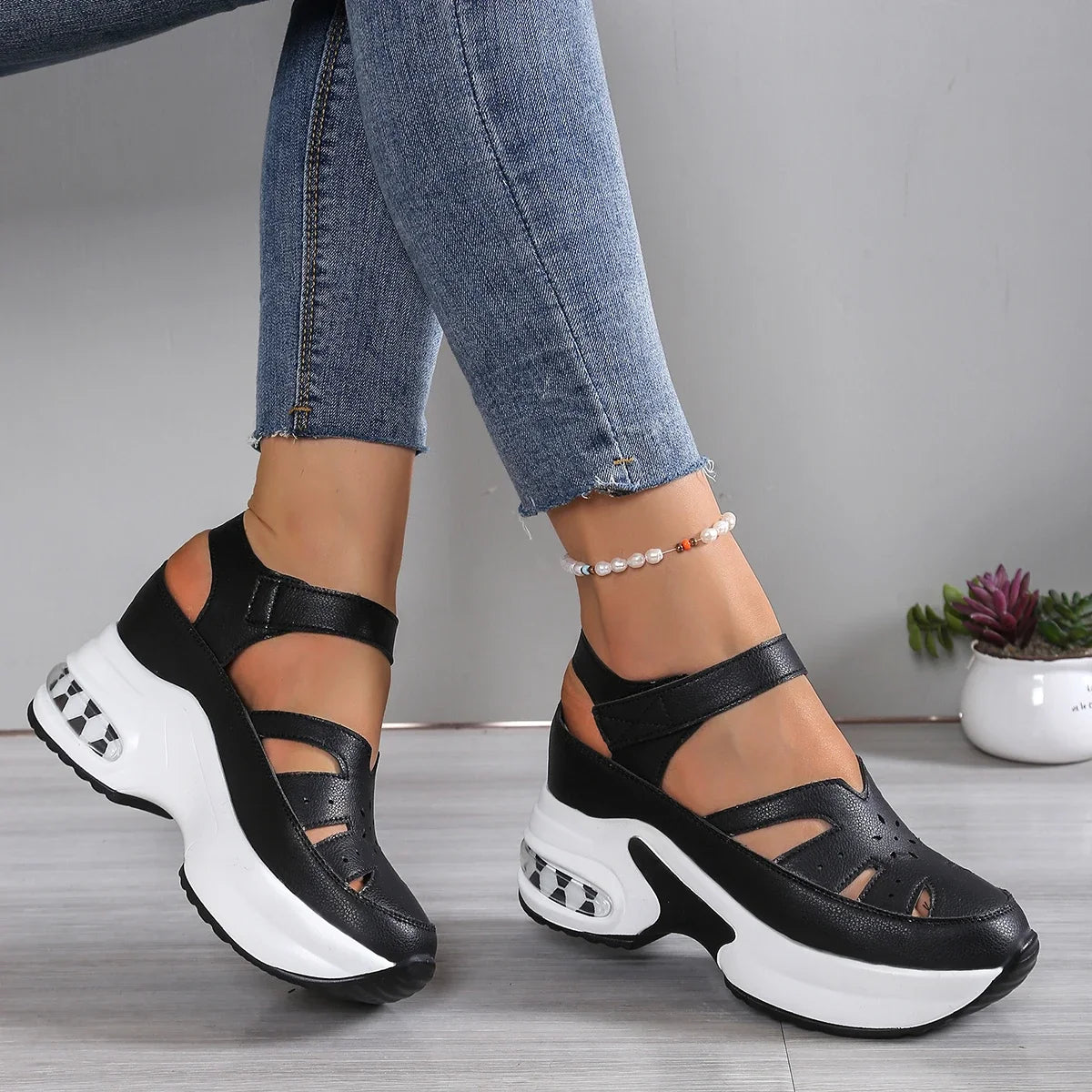 Women's Fashion Super High Heels Platform Sandals 2025 Summer Solid Wedge Shoes for Women New Closed Toe Casual Sandals Female