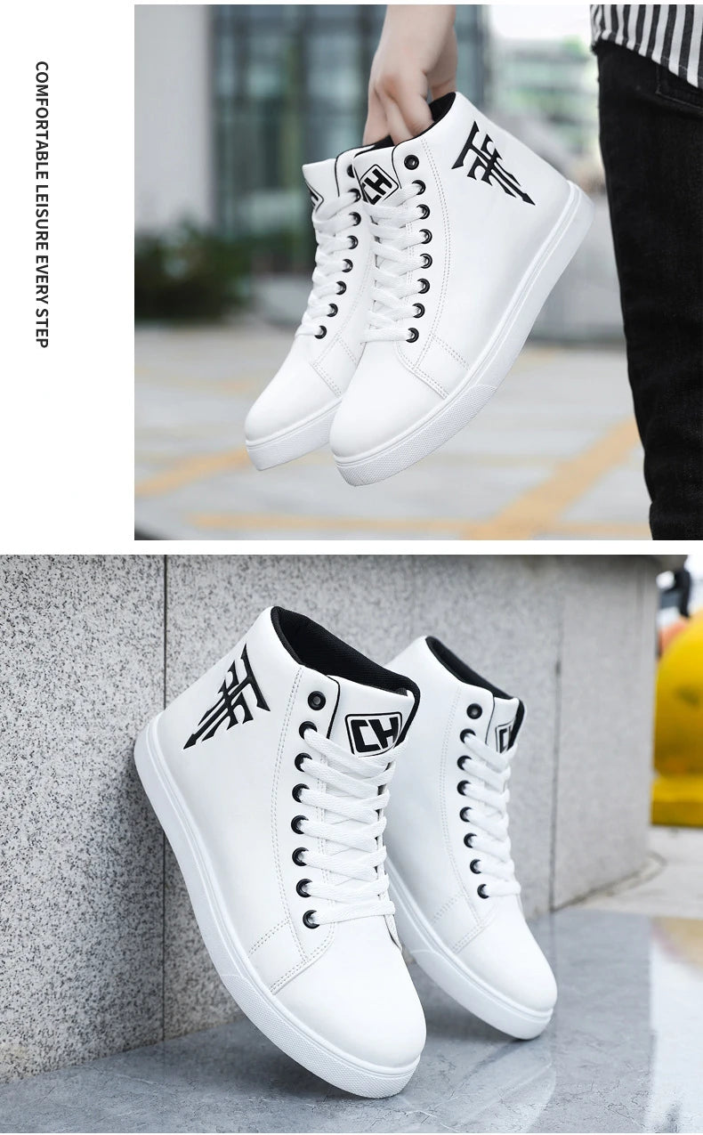 Men High Top Sneakers Fashion Leather Casual Shoes for Men Comfortable Non-slip Vulcanized Shoes Designer Outdoor Men Tenis Shoe