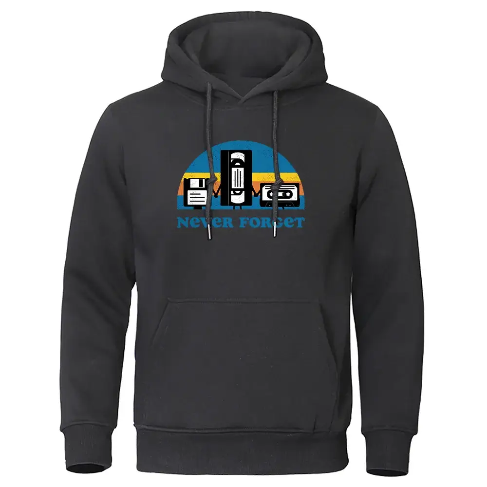 Never Forget The Old Radio Men Clothes Comics Hoodie Long Sleeves Vintage Crewneck New Hoodies Autumn Fleece Loose Hoody Mens