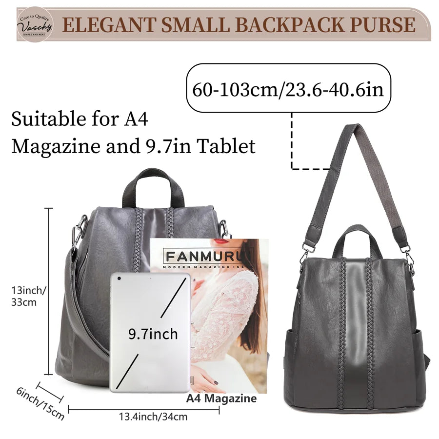Backpack Purse for Women,VASCHY Fashion Faux Leather Anti-theft Backpack Purse Small for Ladies Bookbag Purse with Vintage Weave
