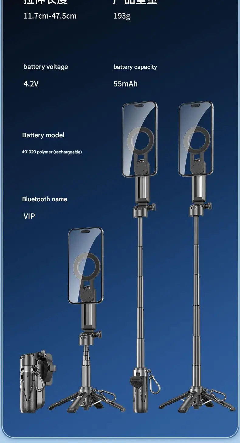 Upgraded Multi-Function Foldable Magnetic Phone Holder Selfie Stick, DSLR-Style Rotation Tripod Portable Remote ControlUpgraded