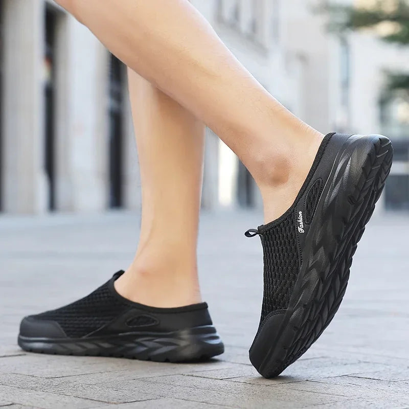 Men Half Slippers Summer Shoes Mens Sandals Breathable Mesh Outdoor Casual Walking Man Shoe Large Flat Lightweight Male Slippers