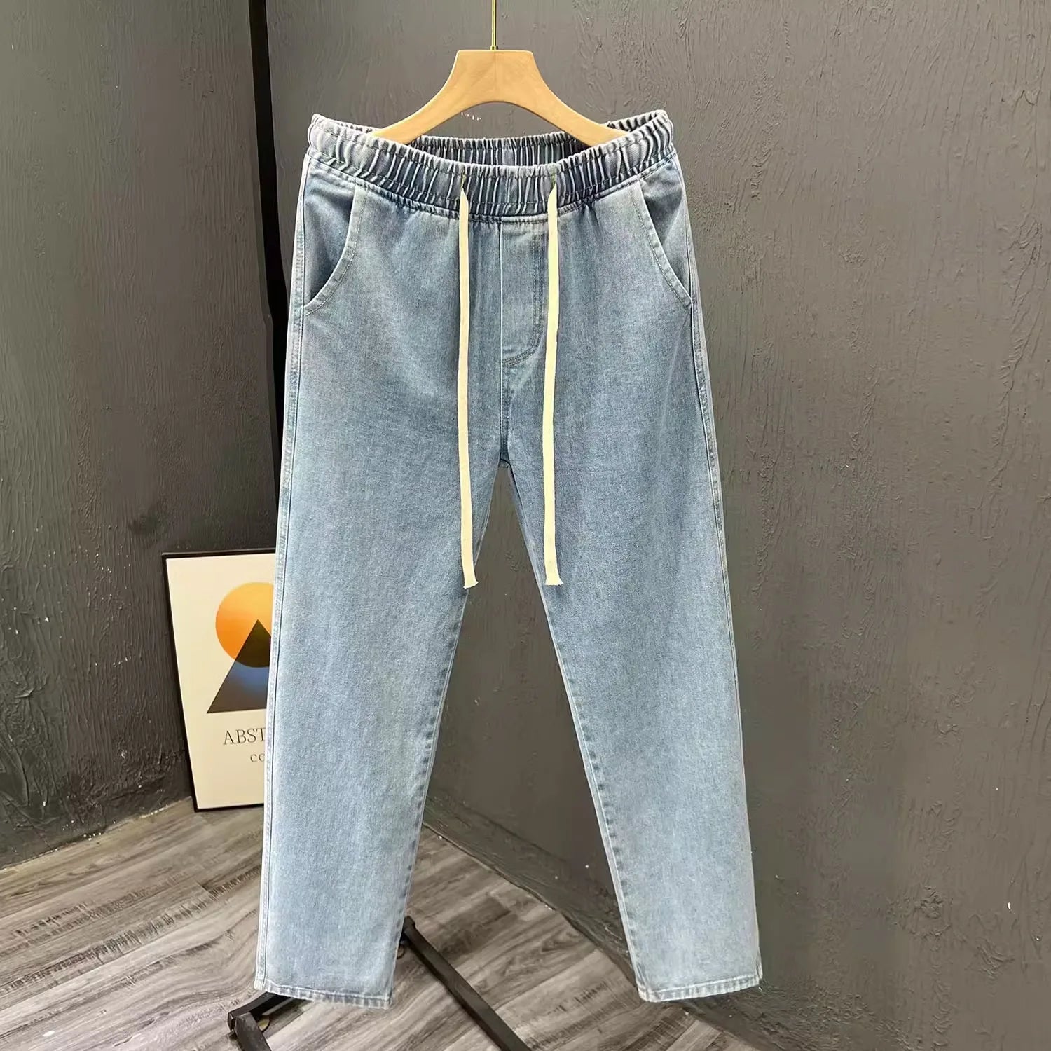 Men's Casual Loose Straight Leg Jeans Thin Wear Resistant Spring Autumn Vintage Workwear Durable Cotton Denim Trousers