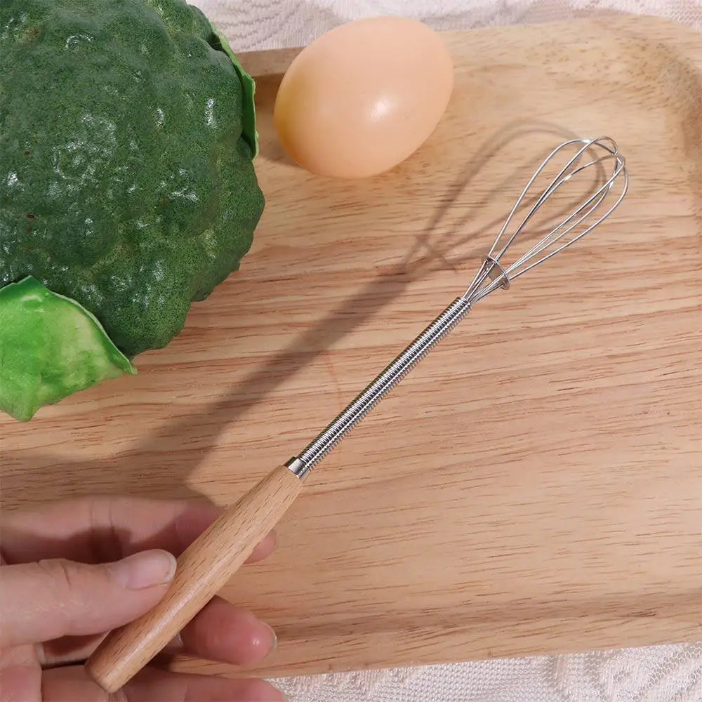 Kitchen Tools Multifunction Stainless Steel Egg Beater Wooden Handle Portable Hand Egg Beater Useful Manual Egg Beater Cooking