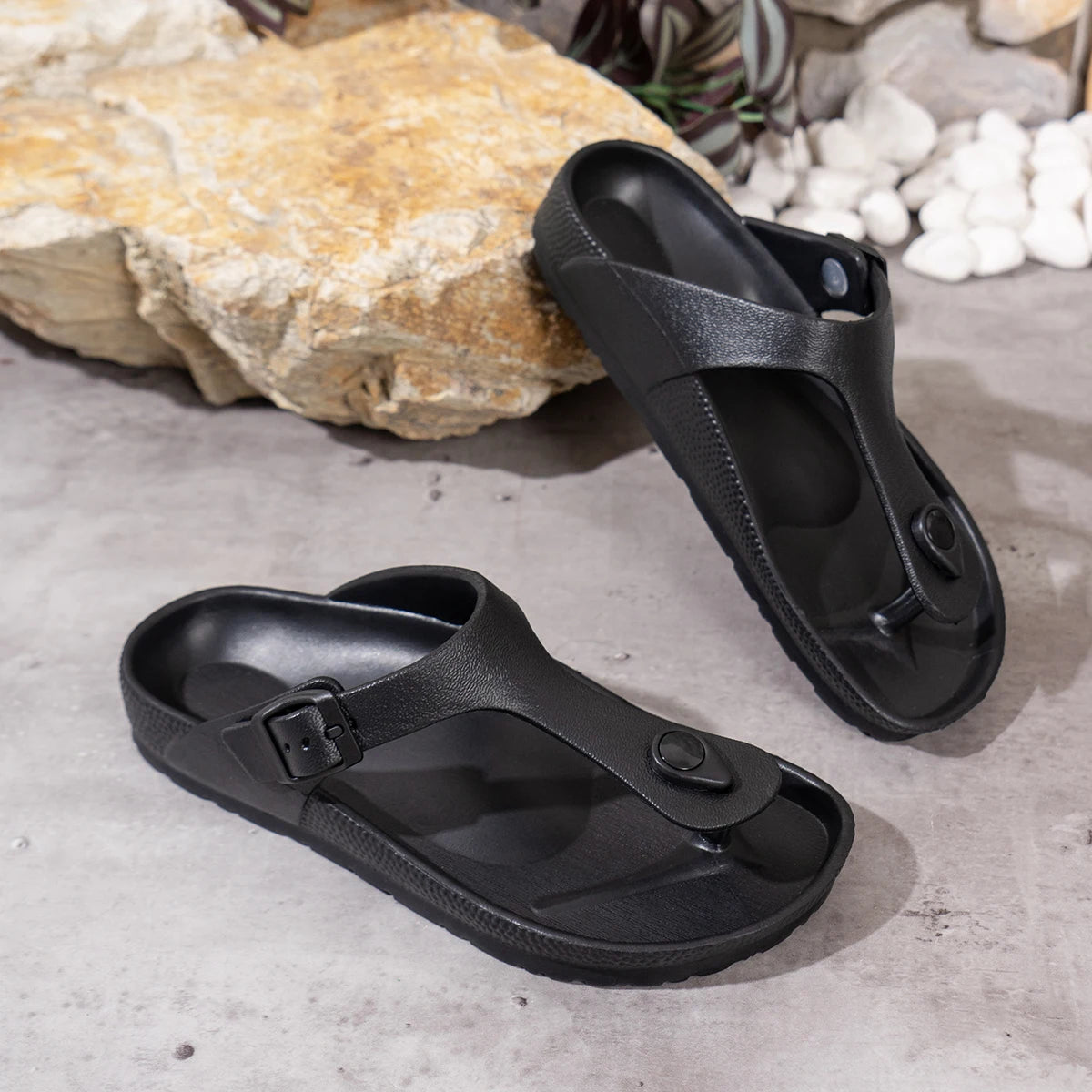 Ladies' EVA casual simple buckle flat heel set with clip on feet flip flops in large size