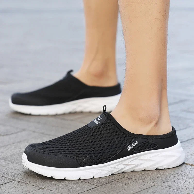 Men Half Slippers Summer Shoes Mens Sandals Breathable Mesh Outdoor Casual Walking Man Shoe Large Flat Lightweight Male Slippers