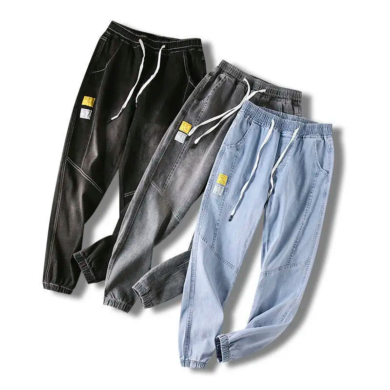 Jeans For Man Clothes Straight Baggy Wide Leg Casual Oversize Pants Vintage Korean Streetwear Tapered Embroidered Trousers