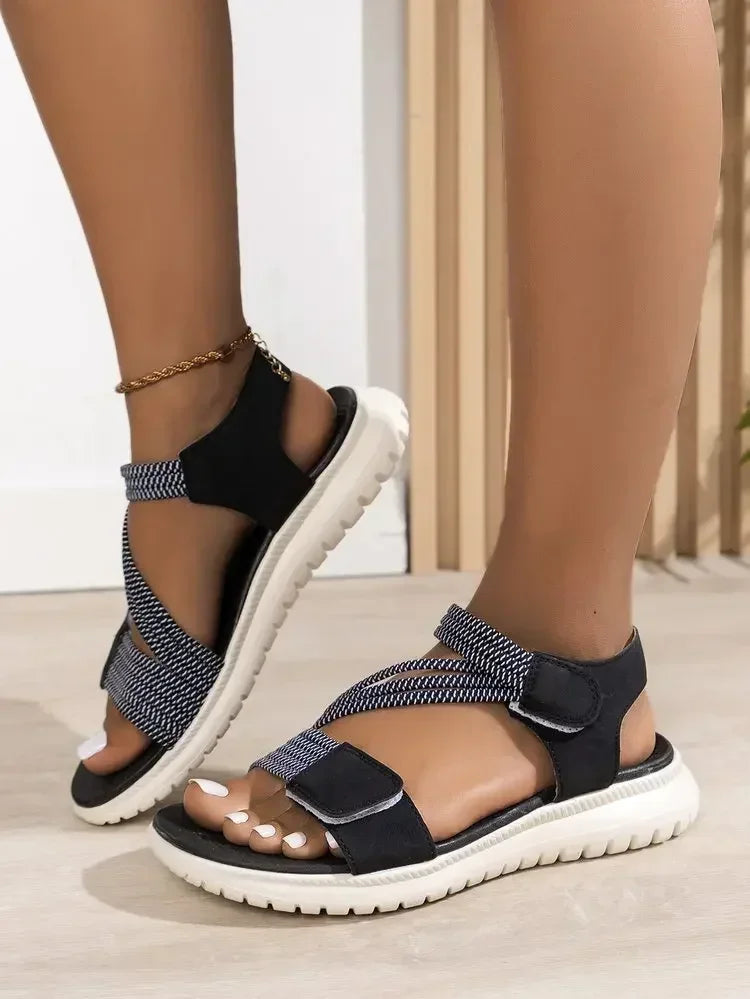 High Quality Brand Women's Sandals Hot Selling 2025 Summer New Elastic Band Fashionable Flat Casual Outdoor Sandals for Women