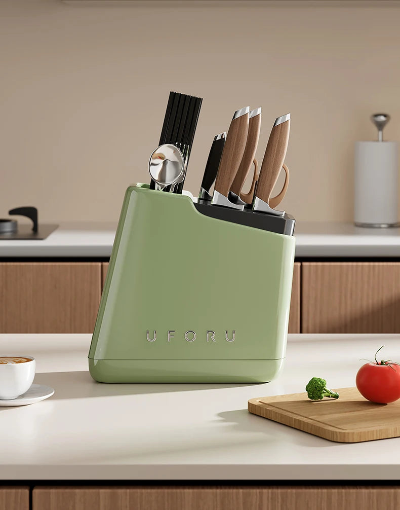UFORU Multi-function knife rack kitchen knives tableware drain storage household trapezoidal integrated plastic storage rack