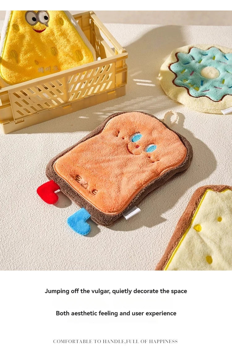 Cute Cartoon Hand Towel Hanging Kitchen Hand Wipe Quick Dry Wipe Three Layers of Thickened Coral Flannel Towel Handkerchiefs