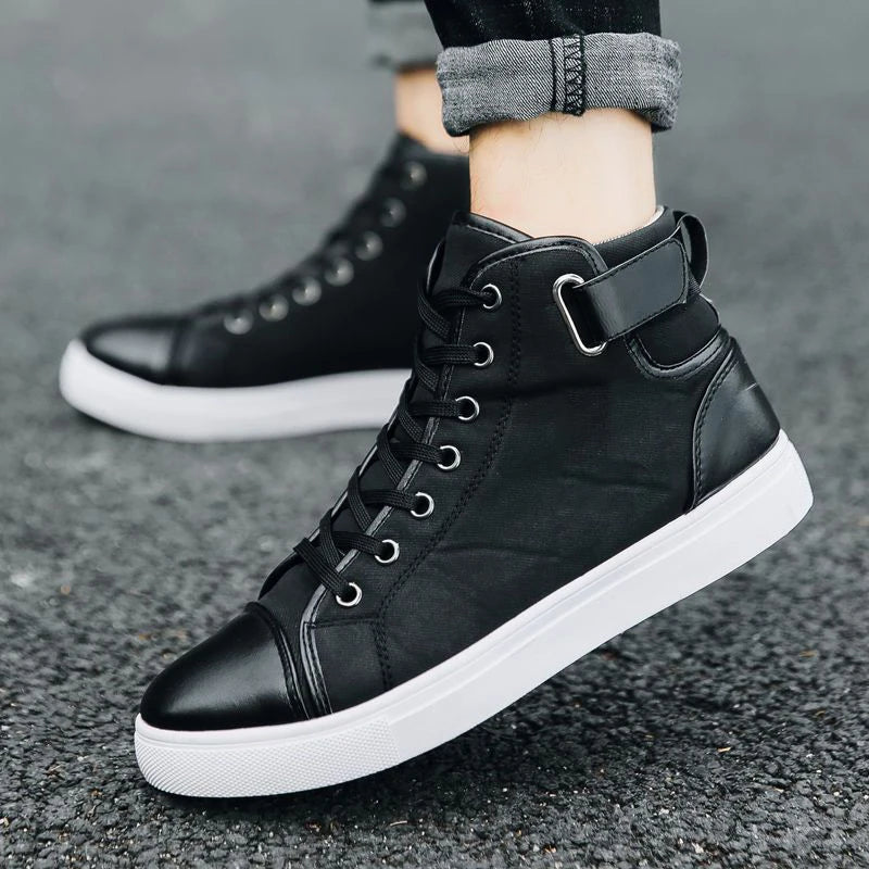 2025 Men Sneakers Men Leather Skateboarding Shoes Male Thick Bottom Non-Slip Student High-Top Sport Shoes Hombre Mens Footwear