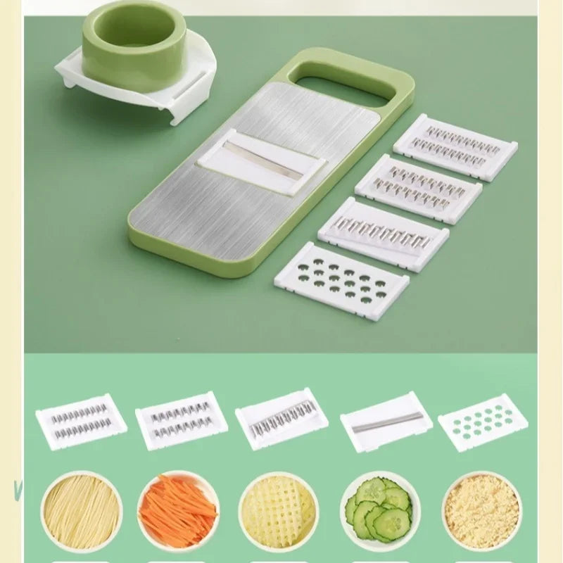 Kitchen 5 in 1 Stainless Steel Multifunctional Safe Manual Vegetable Slicer Cutter Potato Shredders Garlic Carrot Grater Chopper
