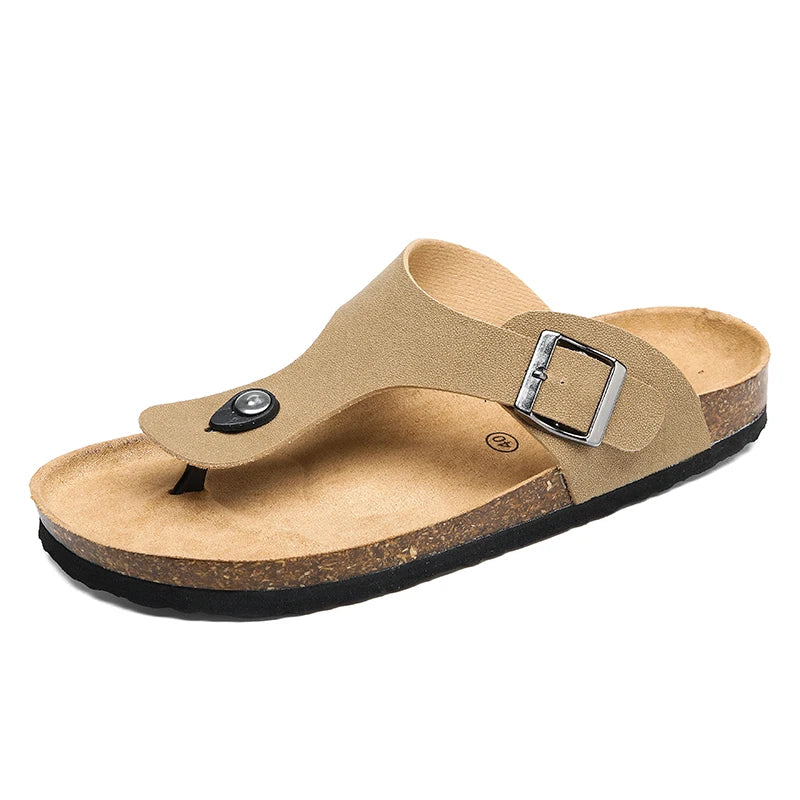 Men's frosted cork casual flip flops slippers comfortable refreshing summer outdoor beach shoes fashion youth breathable sandals