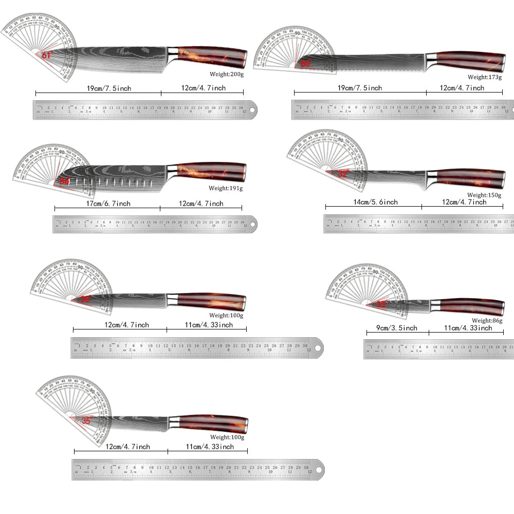 Kitchen Knife Set 15-Piece With Wooden Block,Laser Damascus Pattern Steel Professional Chef's Knife,With Scissor Sharpening Rod