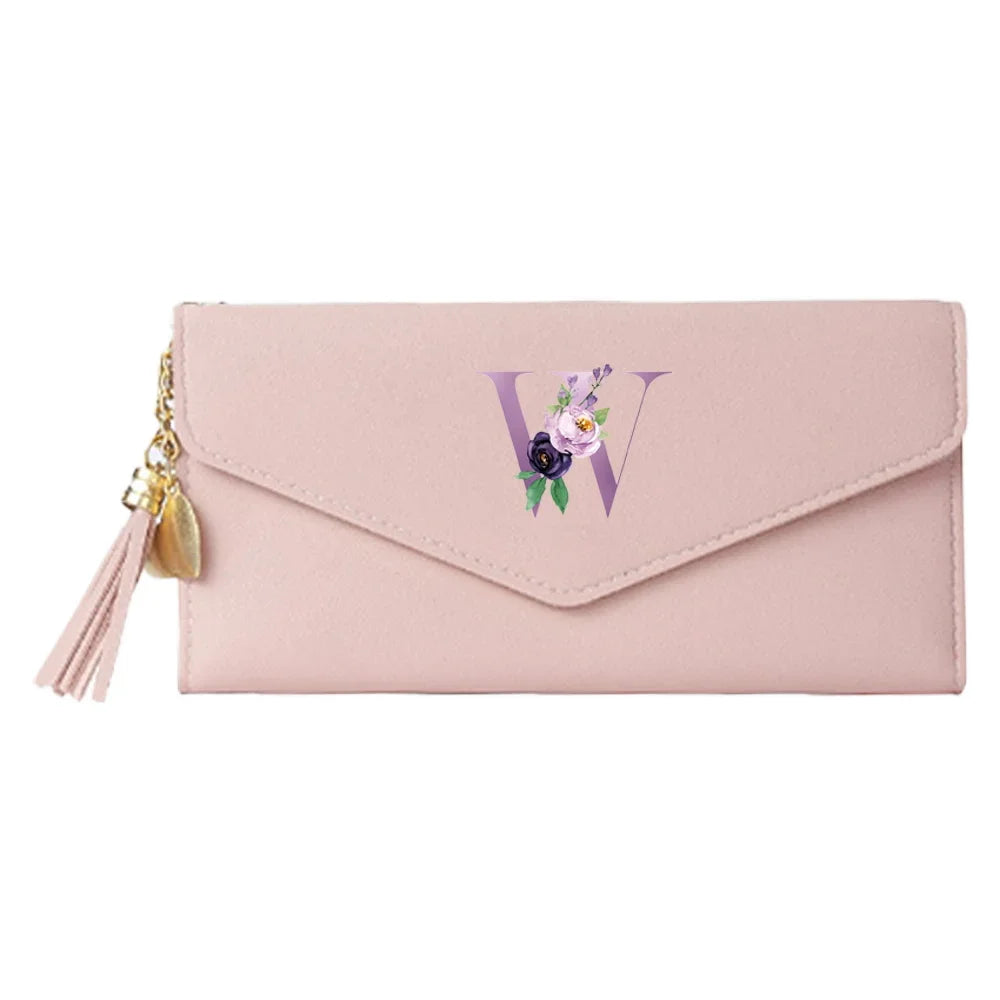 Ladies Wallet Coin Purse Card Holders Clutch Storage Bag Women's Bag Purple Letter Print Pattern PU Leather Long Wallets