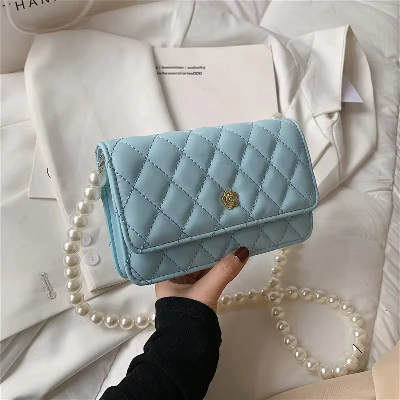 Ladies Luxury Handbags Girls Fashion Pearl Hand Bags Women Purses Elegant Leather Chain Belt Bag Mini Coin Crossbody Bag