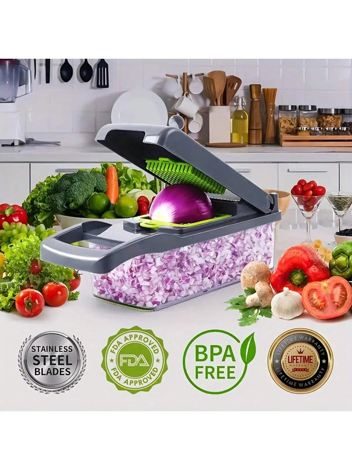 16pcs/Set Vegetable Chopper Onion Chopper Handle Food Grate Food Chopper Kitchen Vegetable Slicer Dicer Cut Potato Shredder