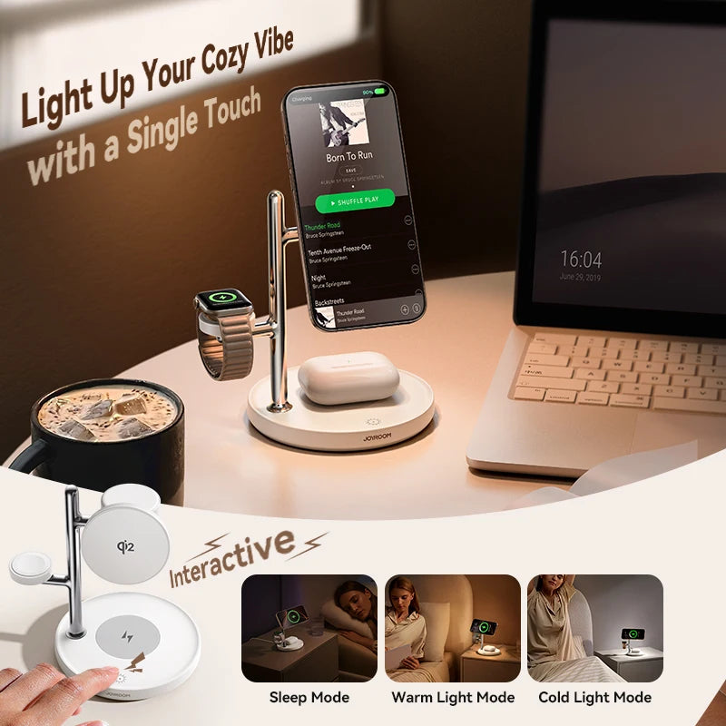 Wireless Charger Magnetic Charging Station For iPhone 16-12 Series For iWatch For AirPods 4/3/2/Pro 4-in-1 Qi2 Fast 15W