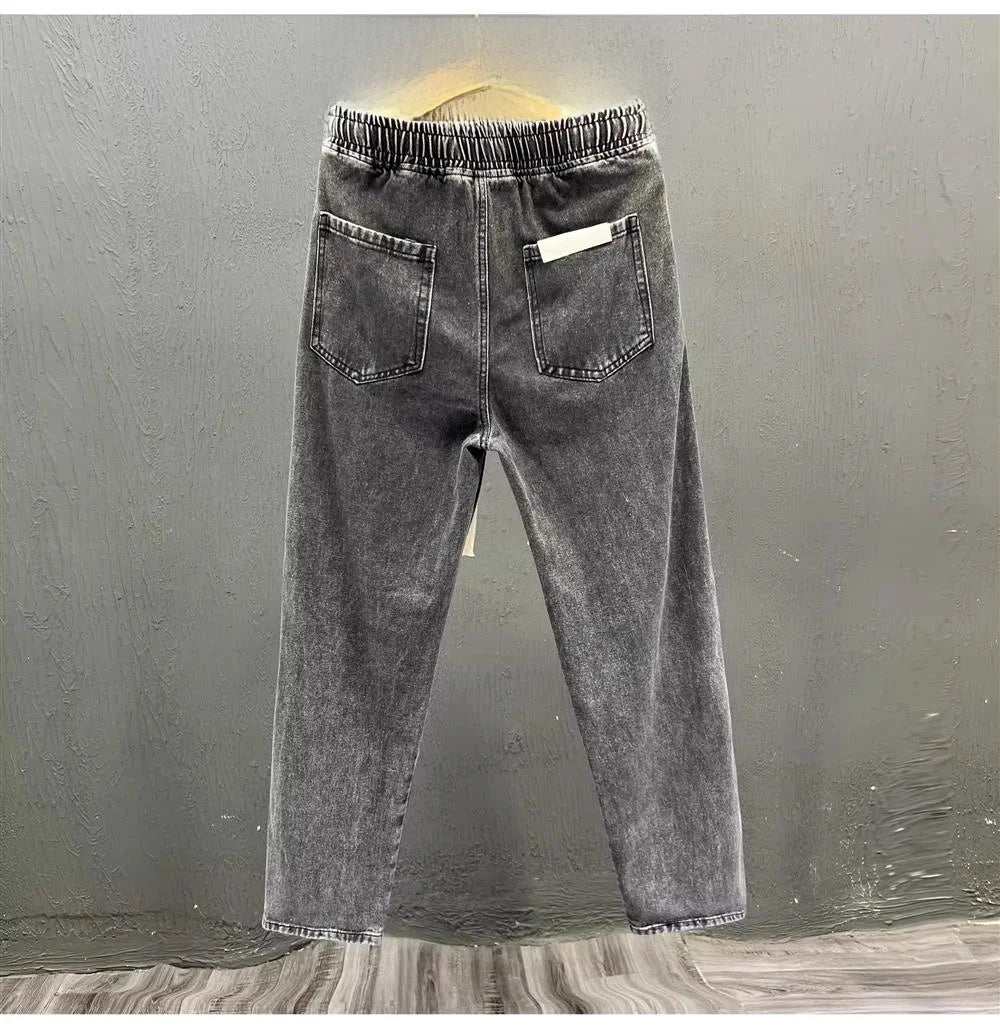 Men's Casual Loose Straight Leg Jeans Thin Wear Resistant Spring Autumn Vintage Workwear Durable Cotton Denim Trousers