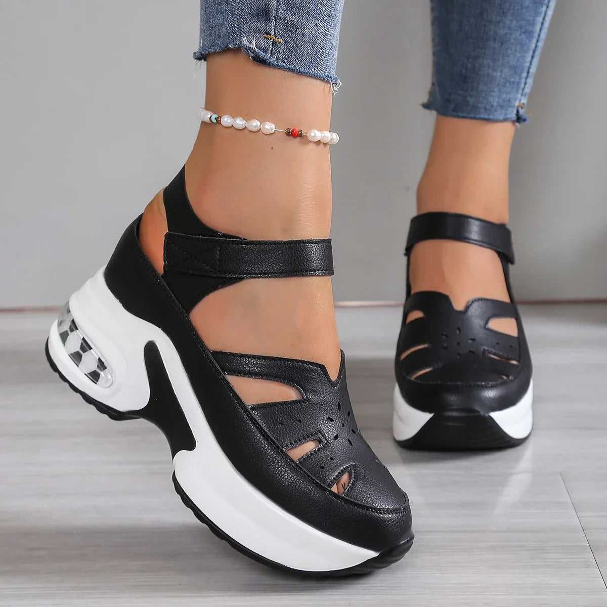 Women's Fashion Super High Heels Platform Sandals 2025 Summer Solid Wedge Shoes for Women New Closed Toe Casual Sandals Female