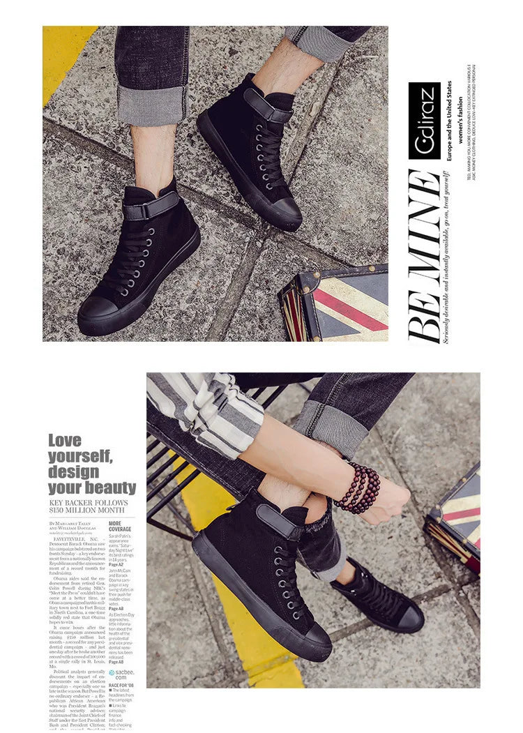 Men High Top Casual Shoes Fashion Breathable Canvas Shoes for Men Comfortable Lace-up Walking Shoes Non-slip Women Sneakers New