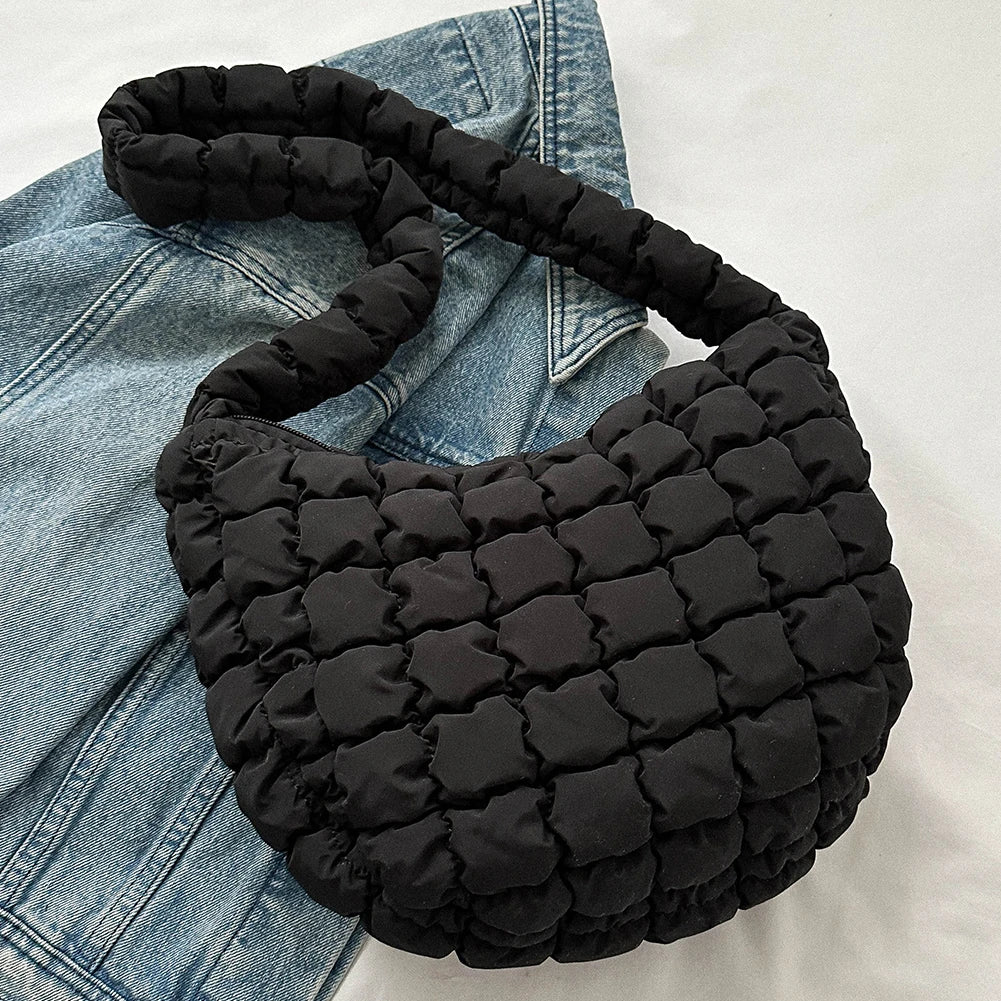 Ladies Quilted Pleated Sling Bag Solid Color Cloud Tote Bag Versatile Quilted Cloud Purse Large Capacity Commuting Bags