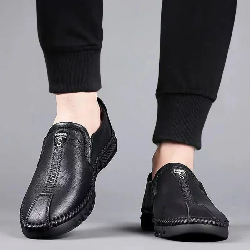 Men Leather Shoes Soft Sole Casual Shoes Autumn Comfortable Business Flats Man Lightweight Work Shoes Slip-on Driving Shoe Tenis