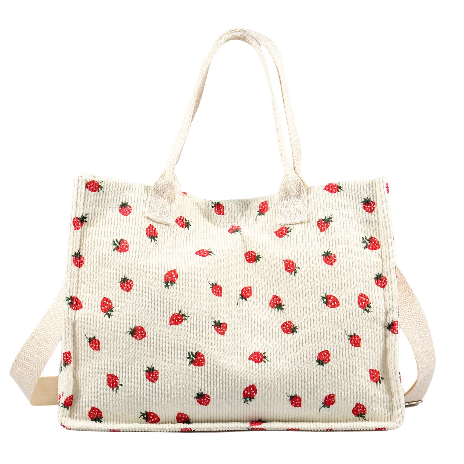 Tote Bag Cute Strawberry Patched Purse for Women Fabric Large Capacity Tote Purse Enduring Tote Bag with Adjustable Shoulder