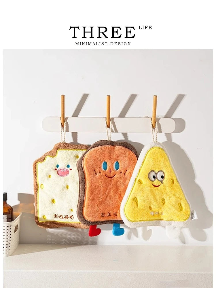 Cute Cartoon Hand Towel Hanging Kitchen Hand Wipe Quick Dry Wipe Three Layers of Thickened Coral Flannel Towel Handkerchiefs