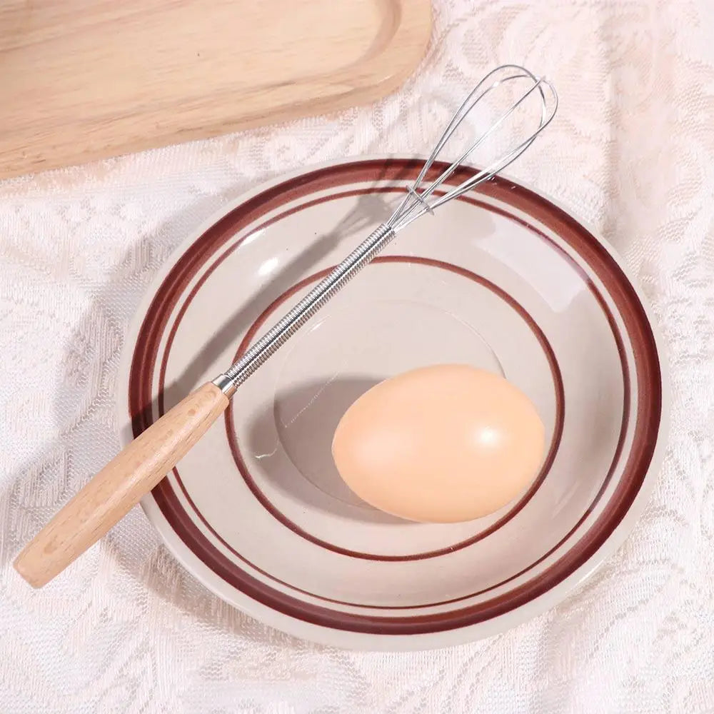 Kitchen Tools Multifunction Stainless Steel Egg Beater Wooden Handle Portable Hand Egg Beater Useful Manual Egg Beater Cooking