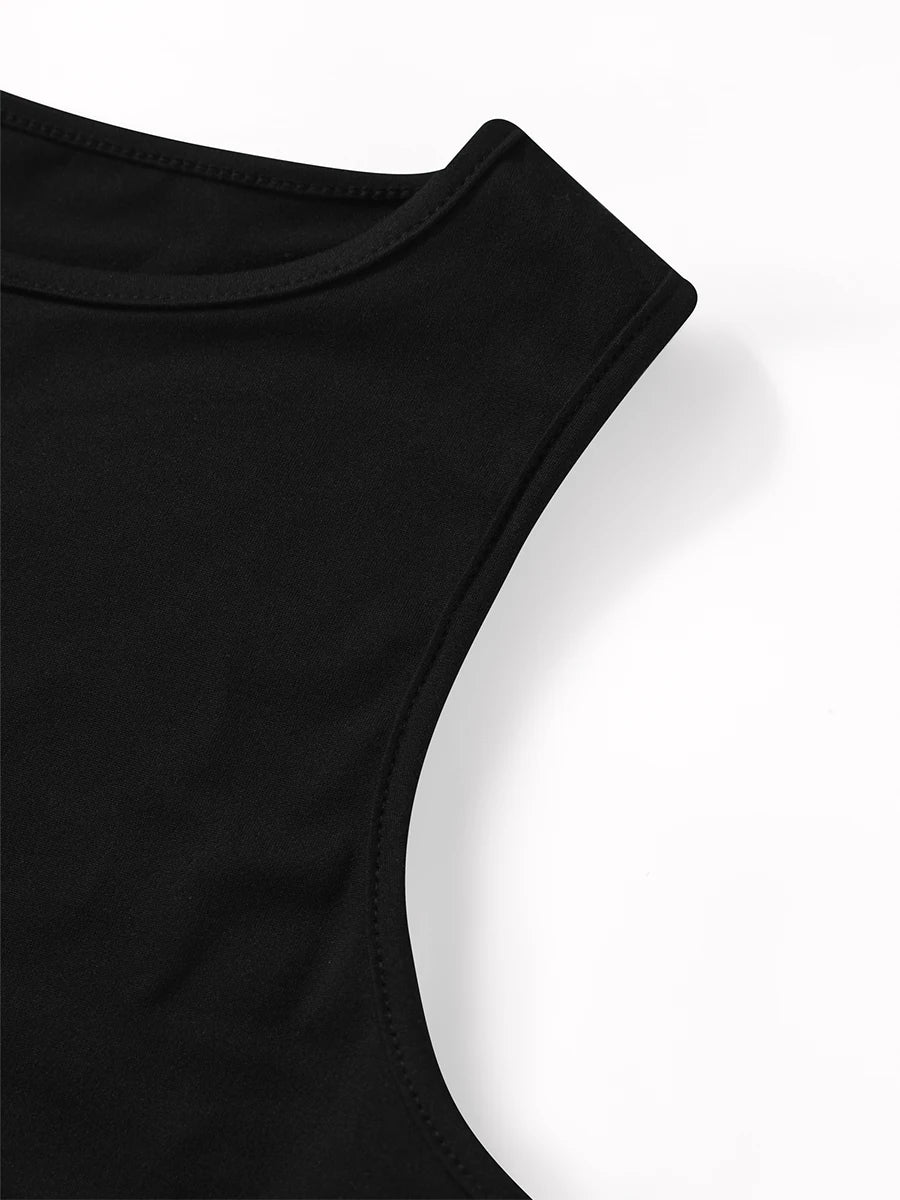 Combhasaki Women's Summer 2Piece Outfits Set Solid Color Crew Neck Sleeveless Crop Tank Tops + Wrapped Hip High Slit Long Skirts