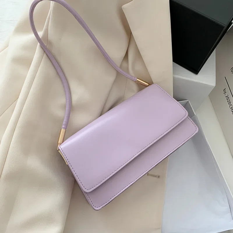Fashionable Women Shoulder Bag PU Leather Armpit Handbag Casual Small Square Purse for Ladies Stylish Solid Color Crossbody Bag