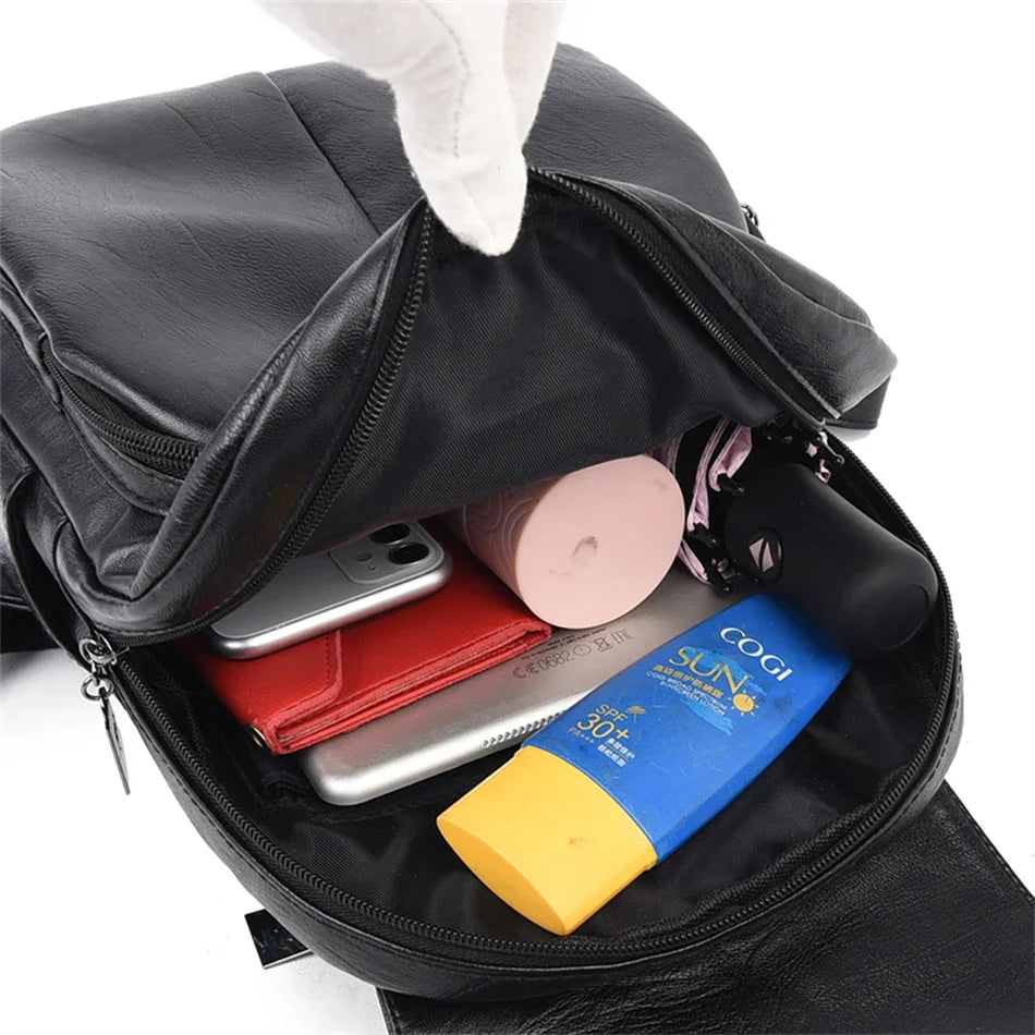 Ladies Bookbag Rucksack Women Large Capacity Backpack Purses High Quality PU Leather Female Vintage School Bags Travel Bagpack