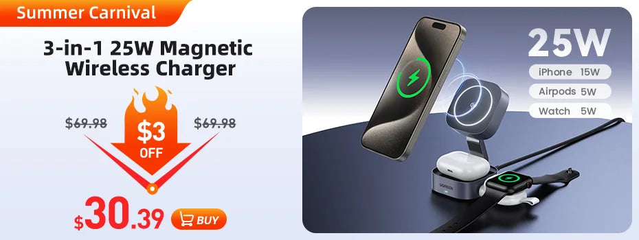 Magnetic Wireless Charger Stand 20W Max 2-in-1 Charging Stand For iPhone 16 15 Pro Max/iPhone 14/AirPods Fast Charger