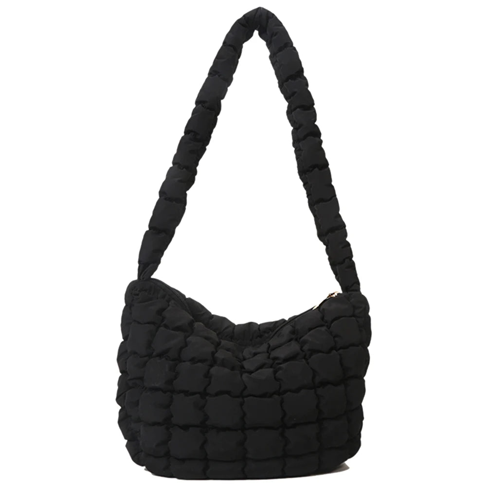 Ladies Quilted Pleated Sling Bag Solid Color Cloud Tote Bag Versatile Quilted Cloud Purse Large Capacity Commuting Bags