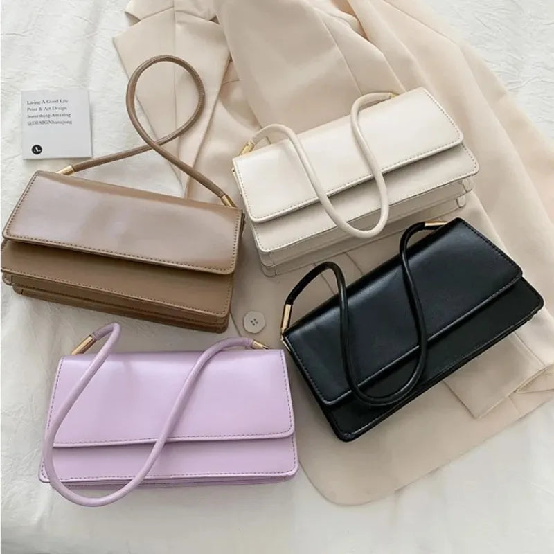 Fashionable Women Shoulder Bag PU Leather Armpit Handbag Casual Small Square Purse for Ladies Stylish Solid Color Crossbody Bag