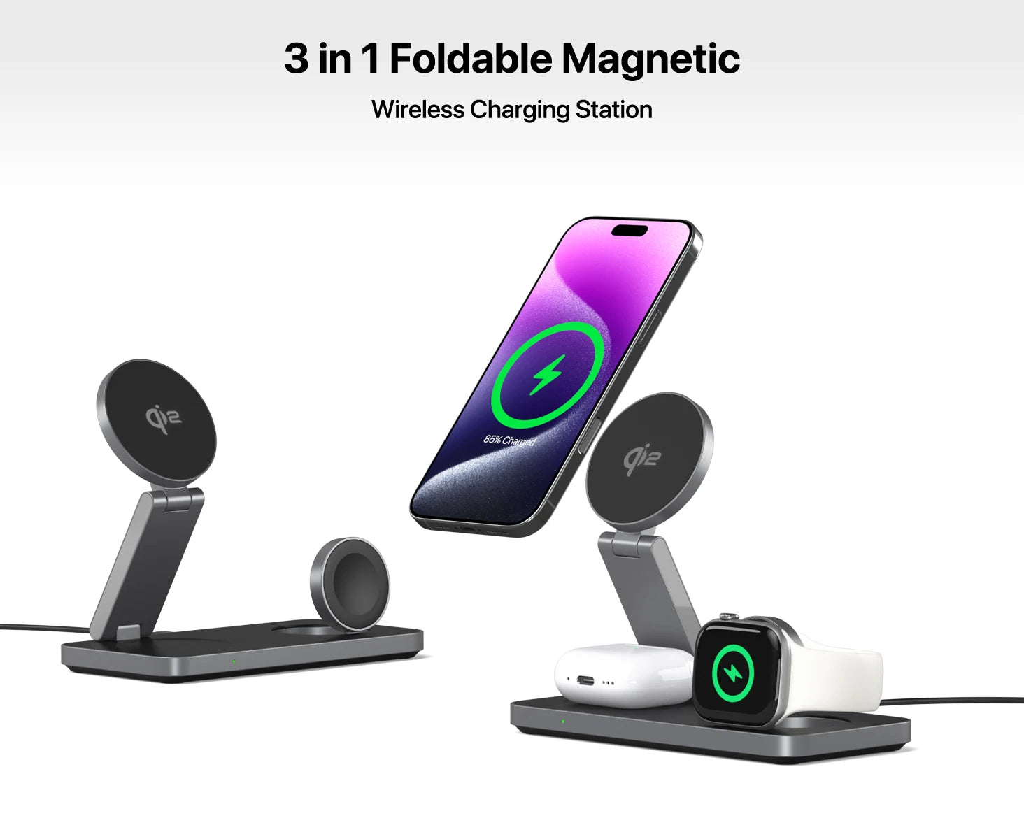 3 in 1 Qi2 Magnetic Wireless Charger For iPhone 16 15 14 13 12 Fast Charging Station For  iWatch 10 9 8 7 6 5  Airpods Pro