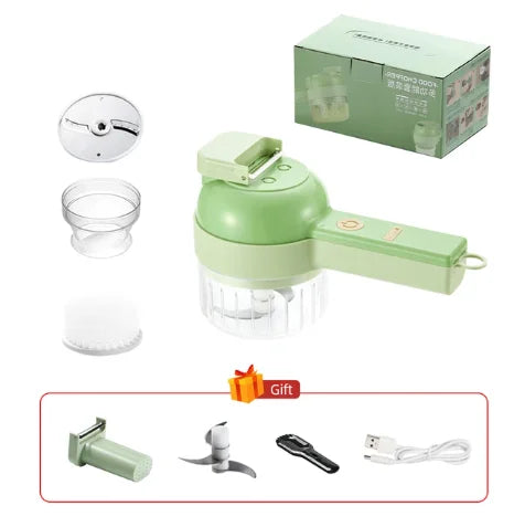 4In1 Electric Vegetable Cutter Set Handheld Wireless Electric Garlic Masher Food Chopper Meat Grinder Machine Food Peel Slice 4I