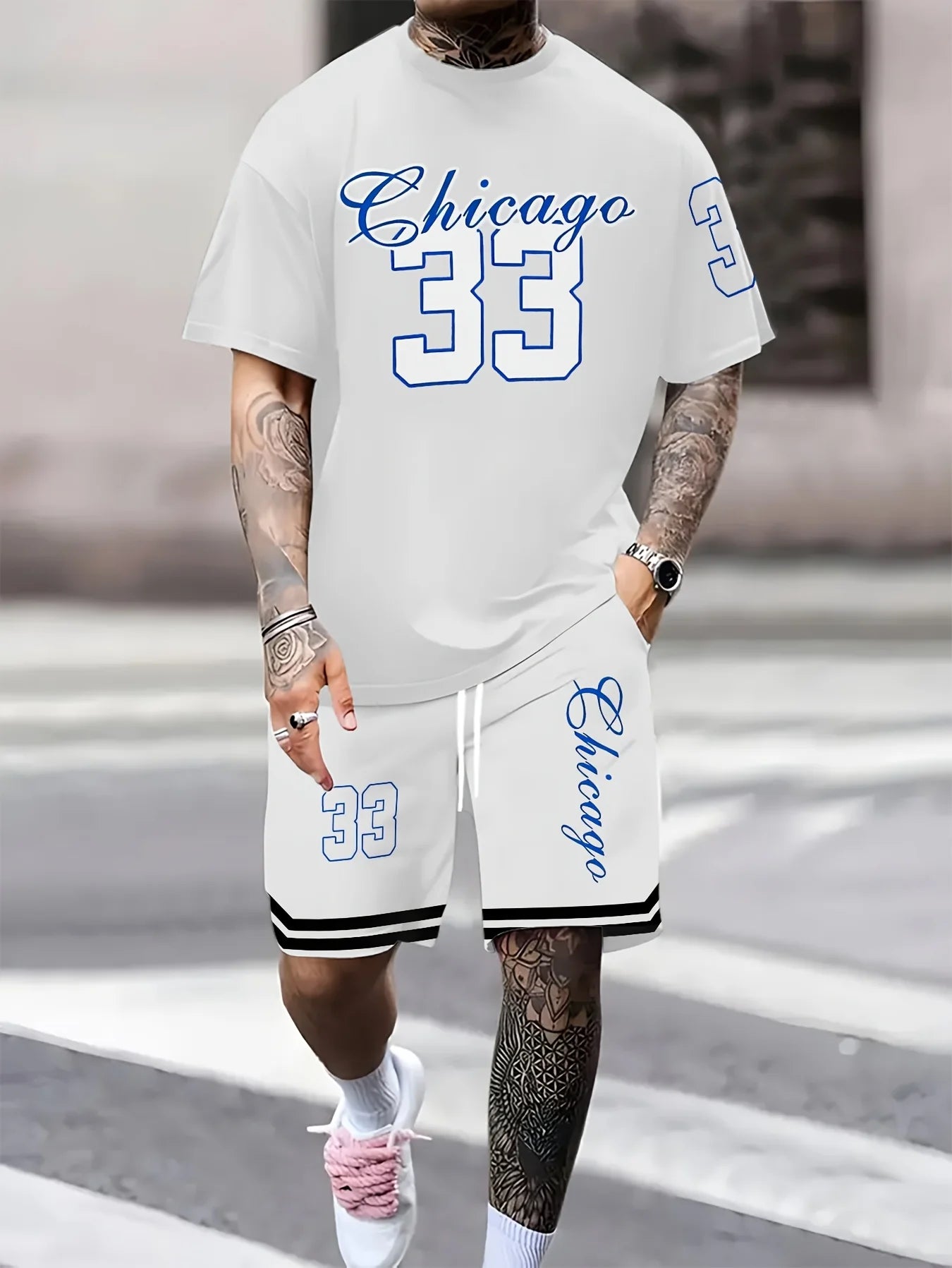 Summer 2025 New Men's Set 3D Digital printed casual round-neck short-sleeved T-shirt with Shorts 2-piece casual sporty men's set