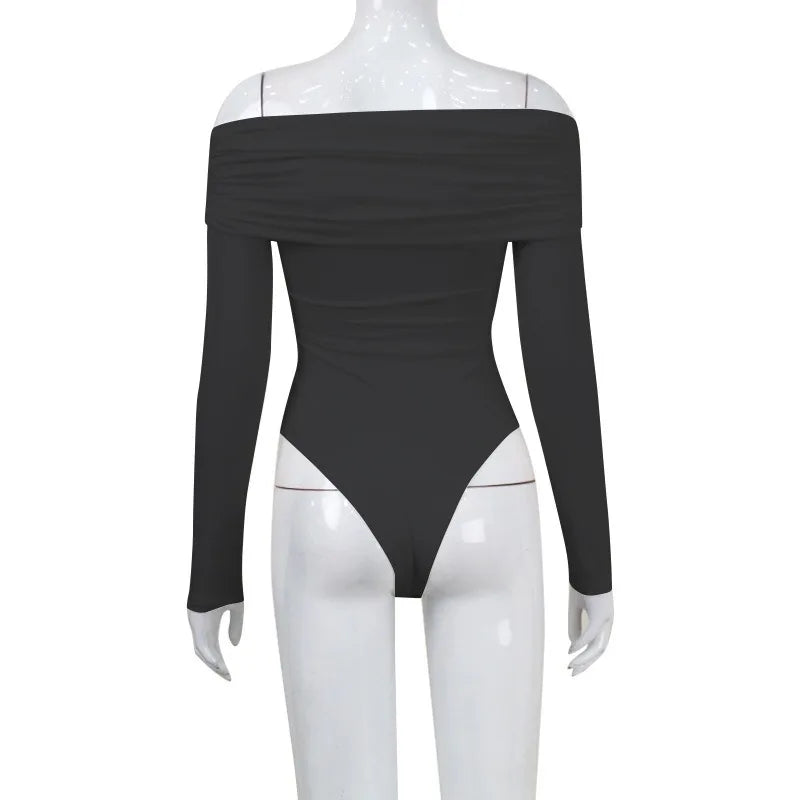 Red Sexy Off Shoulder Women's Bodysuits Fashion Crossed Folds Skinny Rompers Long Sleeve Fashion Streetwear Autumn Bodysuits New