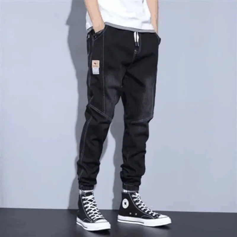 Jeans For Man Clothes Straight Baggy Wide Leg Casual Oversize Pants Vintage Korean Streetwear Tapered Embroidered Trousers