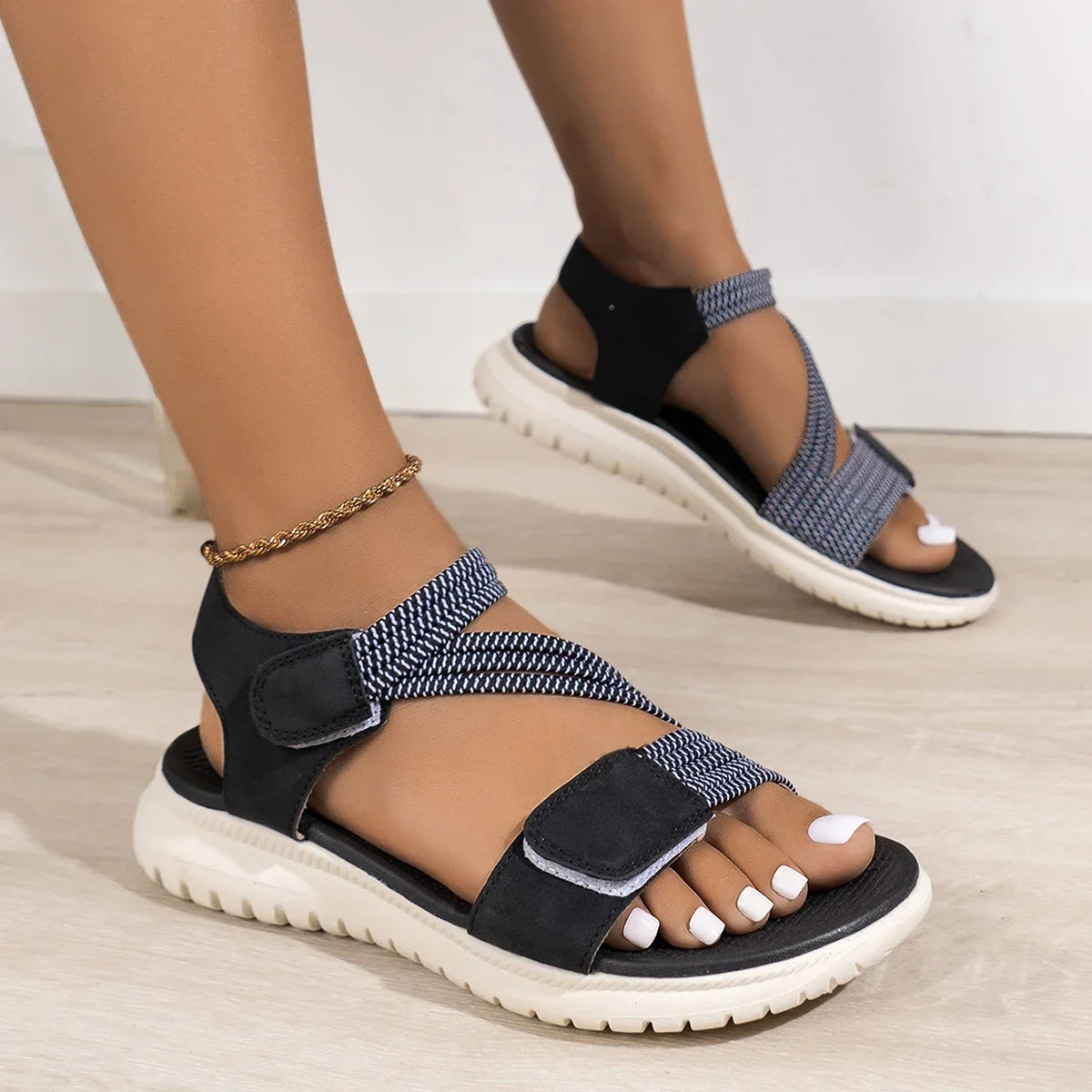 High Quality Brand Women's Sandals Hot Selling 2025 Summer New Elastic Band Fashionable Flat Casual Outdoor Sandals for Women