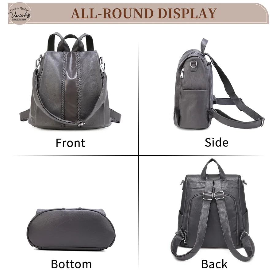 Backpack Purse for Women,VASCHY Fashion Faux Leather Anti-theft Backpack Purse Small for Ladies Bookbag Purse with Vintage Weave