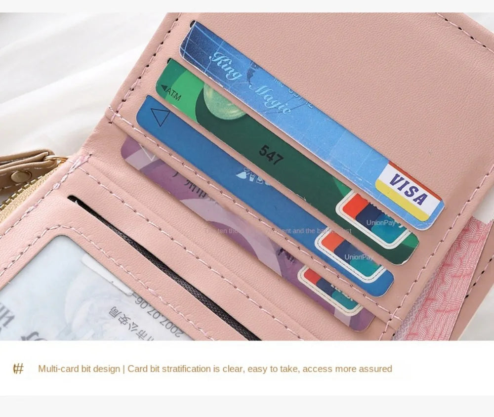 Cute Cat Coin Purse Women Fashion Short Wallet PU Leather Large Capacity Wallet Lightweight ID Card Holder Travel Cash Coin Bag