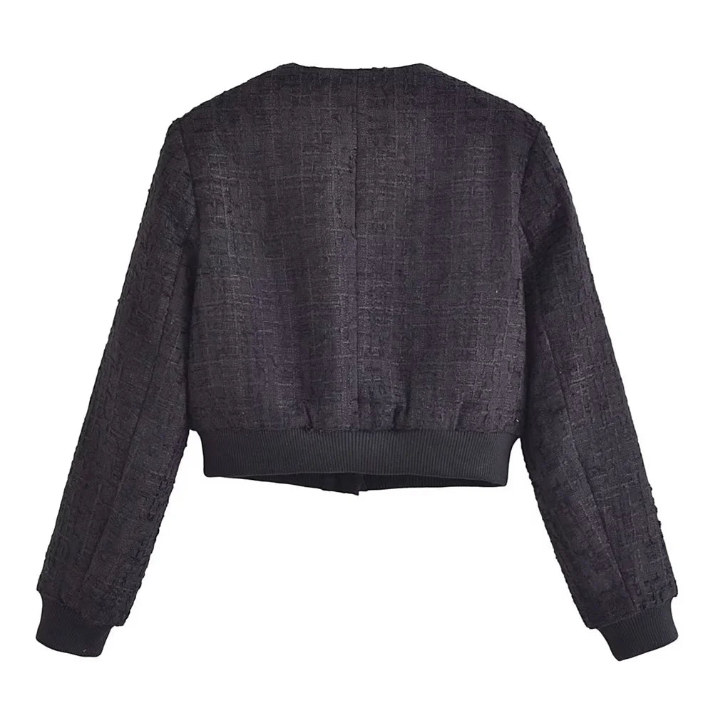 UNIZERA 2025 Autumn/Winter New Women's Wear New Fashion Style Versatile Round Neck Textured Short Jacket Coat