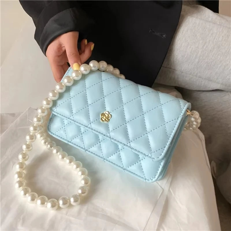 Ladies Luxury Handbags Girls Fashion Pearl Hand Bags Women Purses Elegant Leather Chain Belt Bag Mini Coin Crossbody Bag