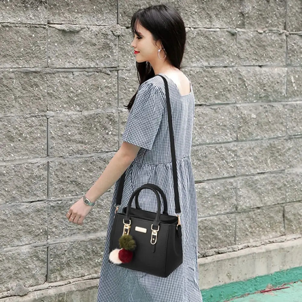 PU Leather Ladies HandBags Women Vintage Purse Plush Tassel Messenger Bags Tote Boston Shoulder Crossbody Bag Large Capacity